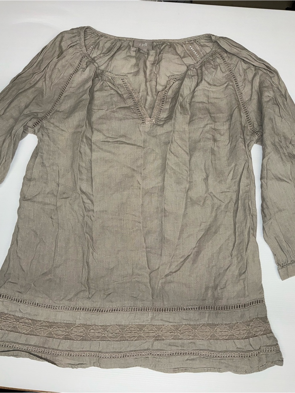 J. Jill Taupe Linen-Blend Peasant Blouse